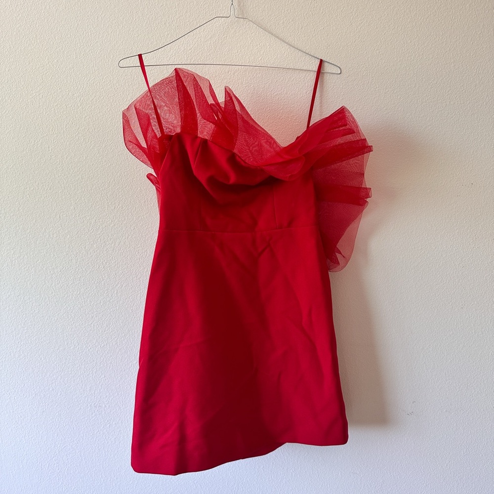 NWT BCBGMAXAZRIA Strapless Ruffle Neck Red Mini Dress Size 6